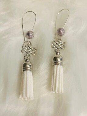 White and Silver Tassel Earrings